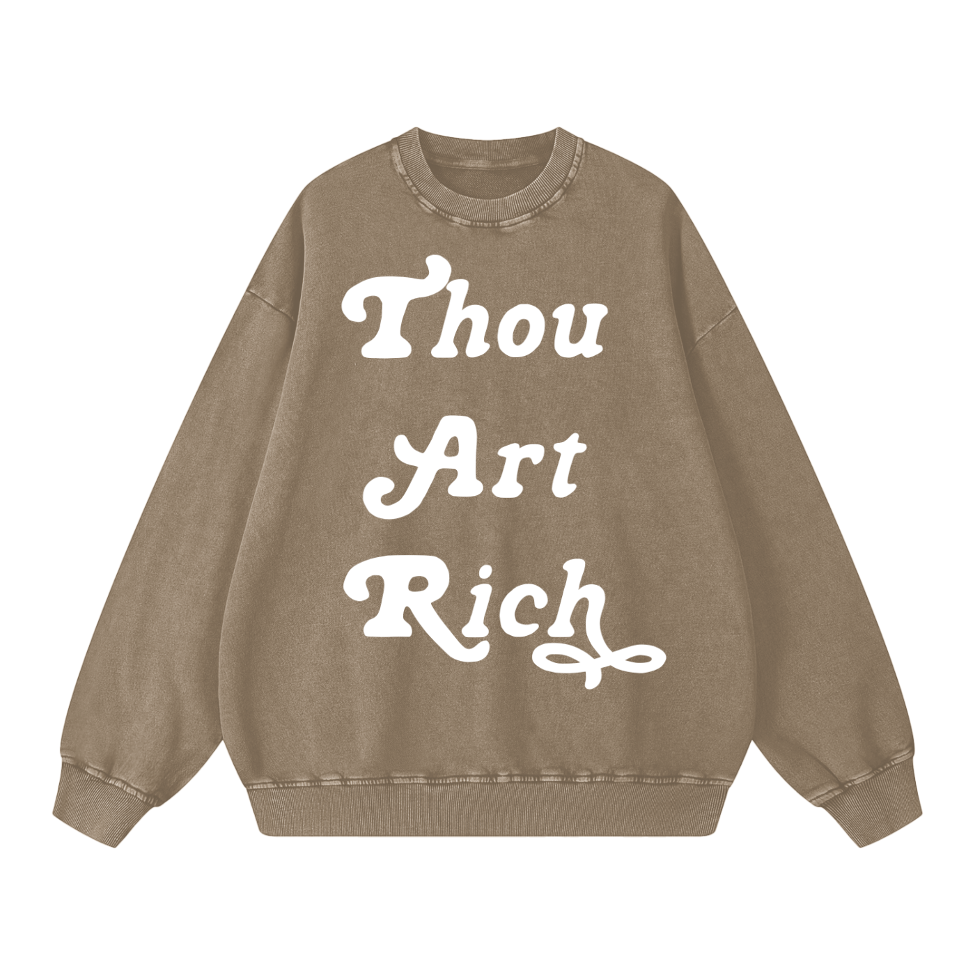 Thou Art Rich Acid Wash Oversize Crew Neck